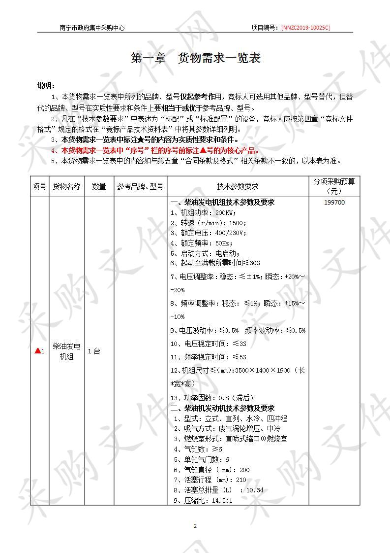 南宁五象新区第二实验幼儿园柴油发电机组采购 