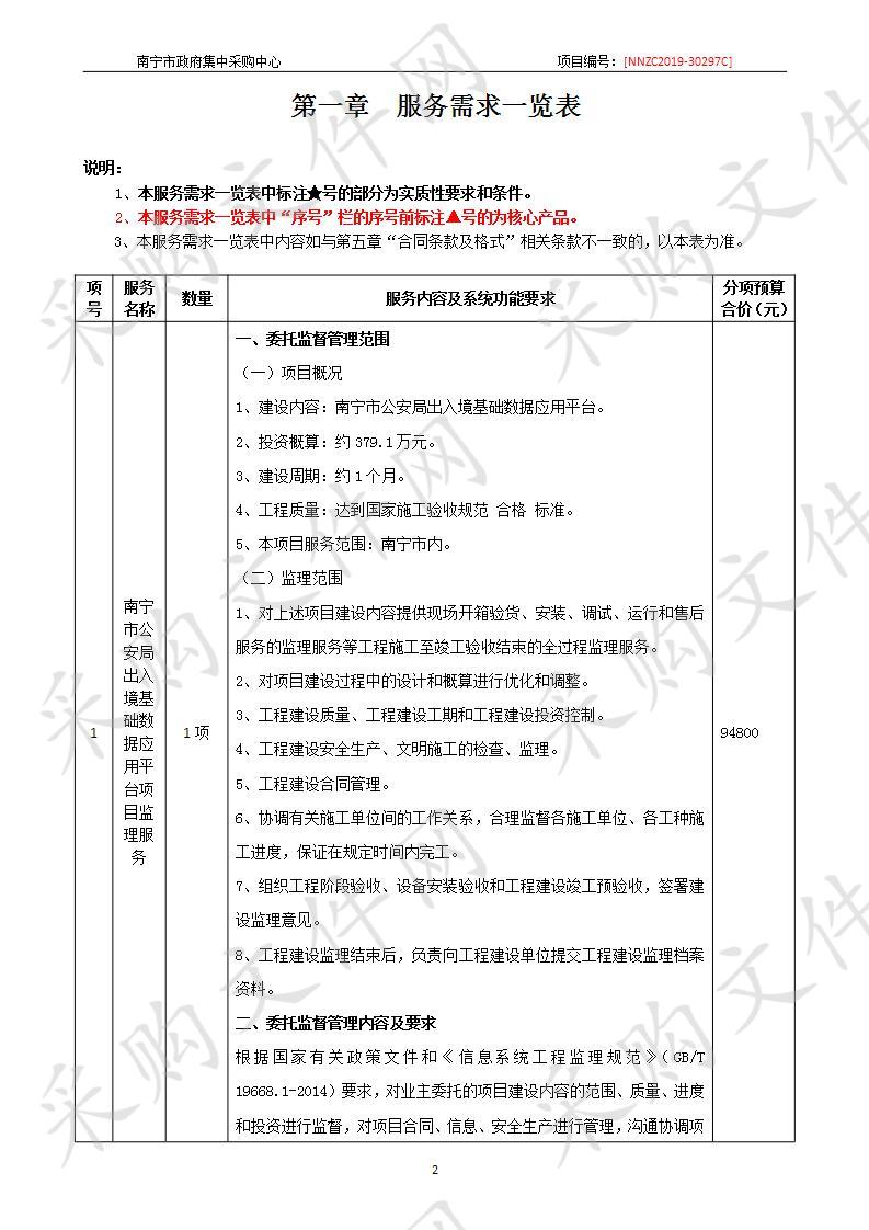 南宁市公安局出入境基础数据应用平台项目监理服务采购