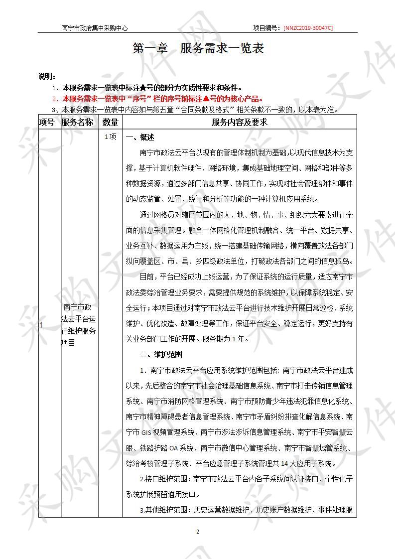 中国共产党南宁市委员会政法委员会南宁市政法云平台运行维护服务项目采购