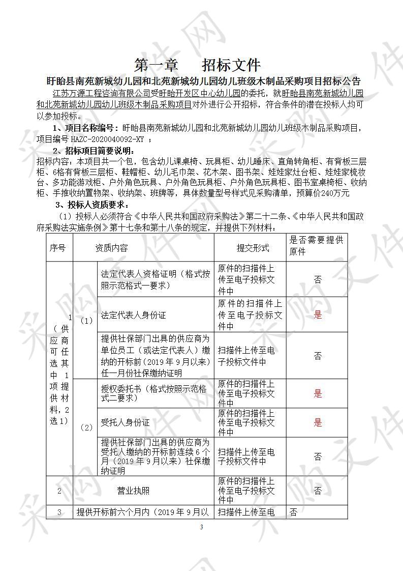 盱眙县南苑新城幼儿园和北苑新城幼儿园幼儿班级木制品采购项目