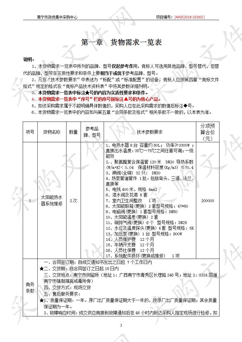 南宁市公安局拘留所搬迁（B区）—太阳能热水器类项目采购