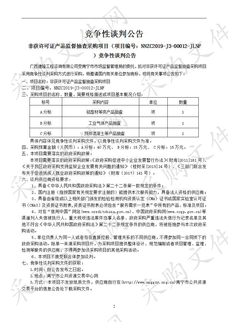 非获许可证产品监督抽查采购项目