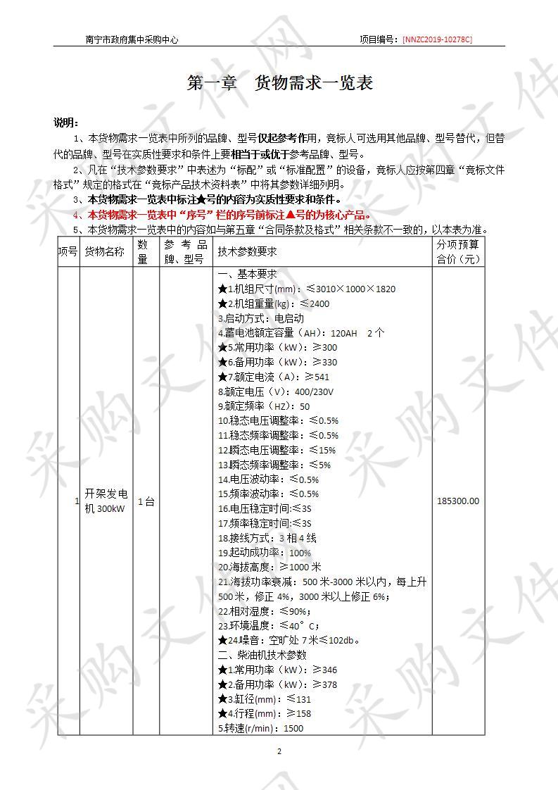 南宁市公安局技术侦察支队业务技术用房10KV配电工程-柴油发电机采购