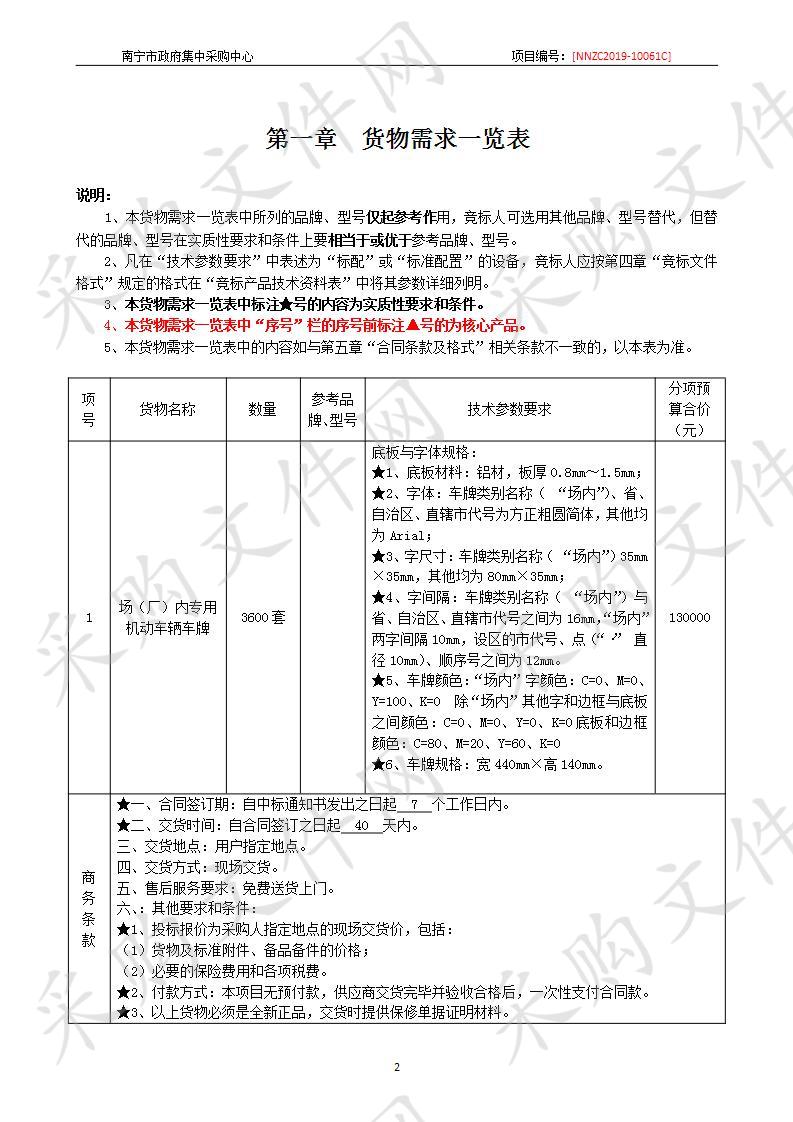 南宁市行政审批局场（厂）内专用机动车辆车牌制作采购