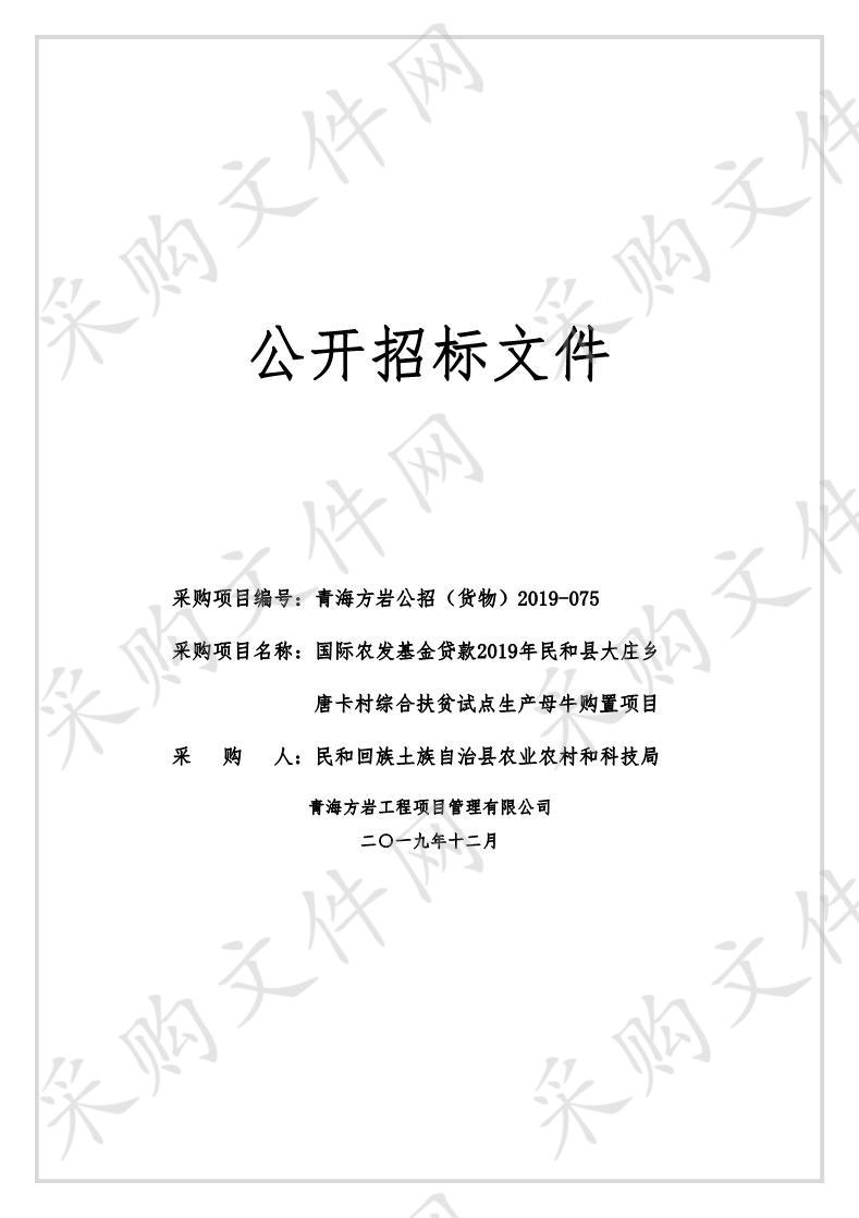 国际农发基金贷款2019年民和县大庄乡唐卡村综合扶贫试点生产母牛购置项