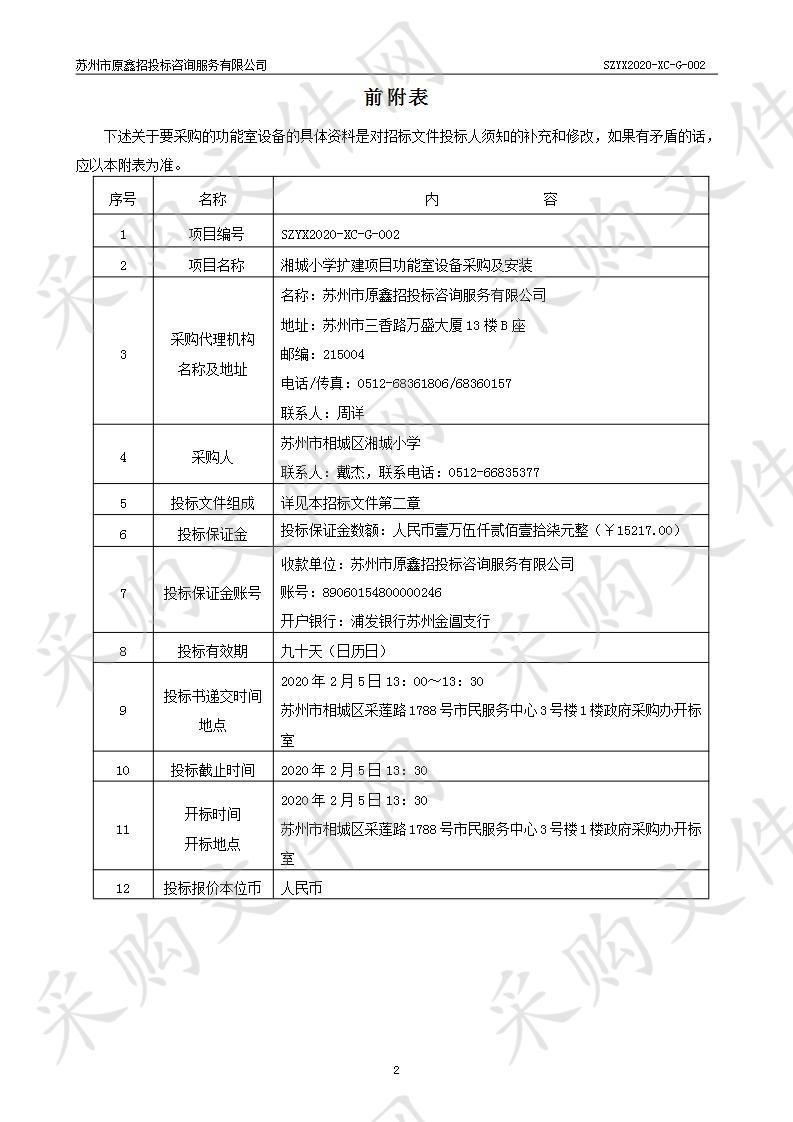 湘城小学扩建项目功能室设备采购及安装