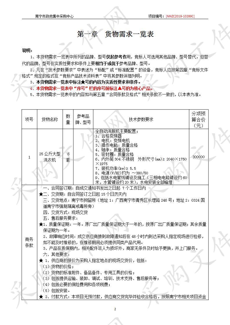 南宁市公安局拘留所搬迁（B区）—洗衣机类项目采购