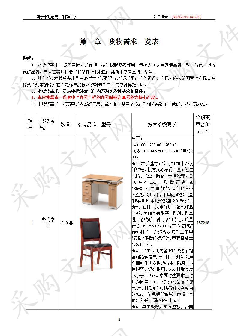 广西南宁技师学院办公桌椅采购