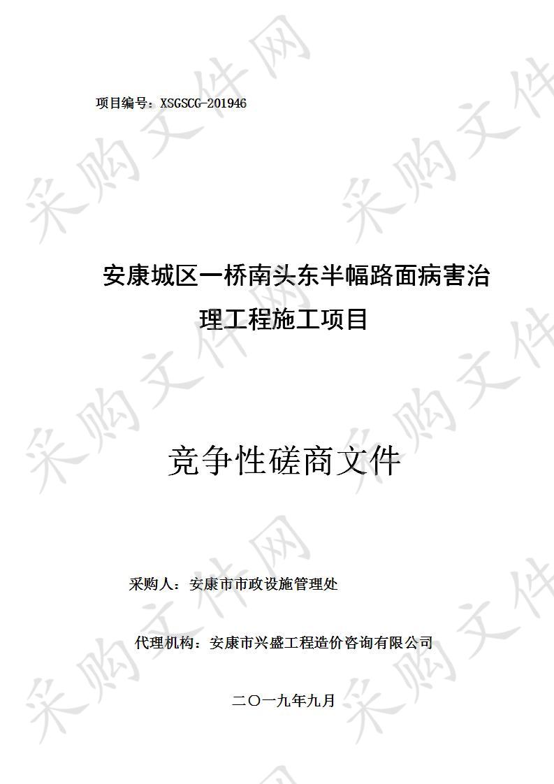 安康城区一桥南头东半幅路面病害治理工程施工项目