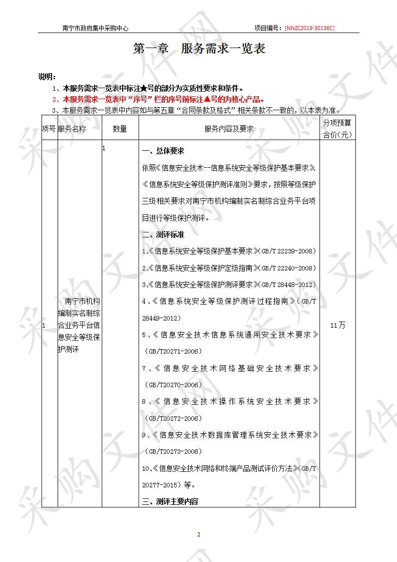 南宁市机构编制委员会办公室机构编制实名制综合业务平台安全等级保护测评采购