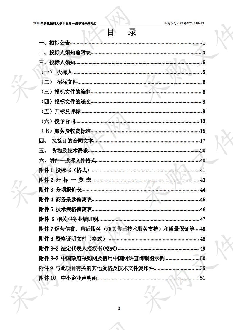 2019年宁夏医科大学中医学一流学科采购项目