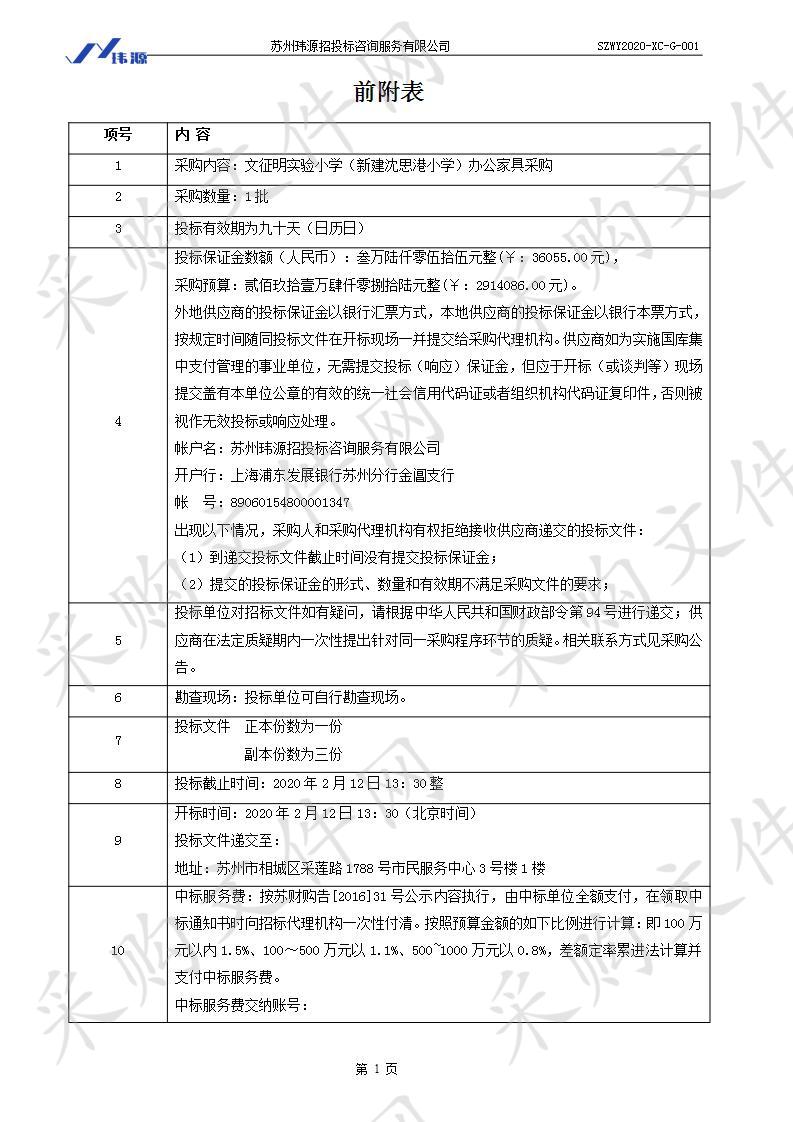 文征明实验小学（新建沈思港小学）办公家具采购