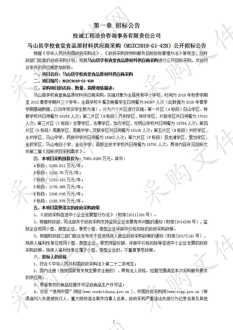 马山县学校食堂食品原材料供应商采购