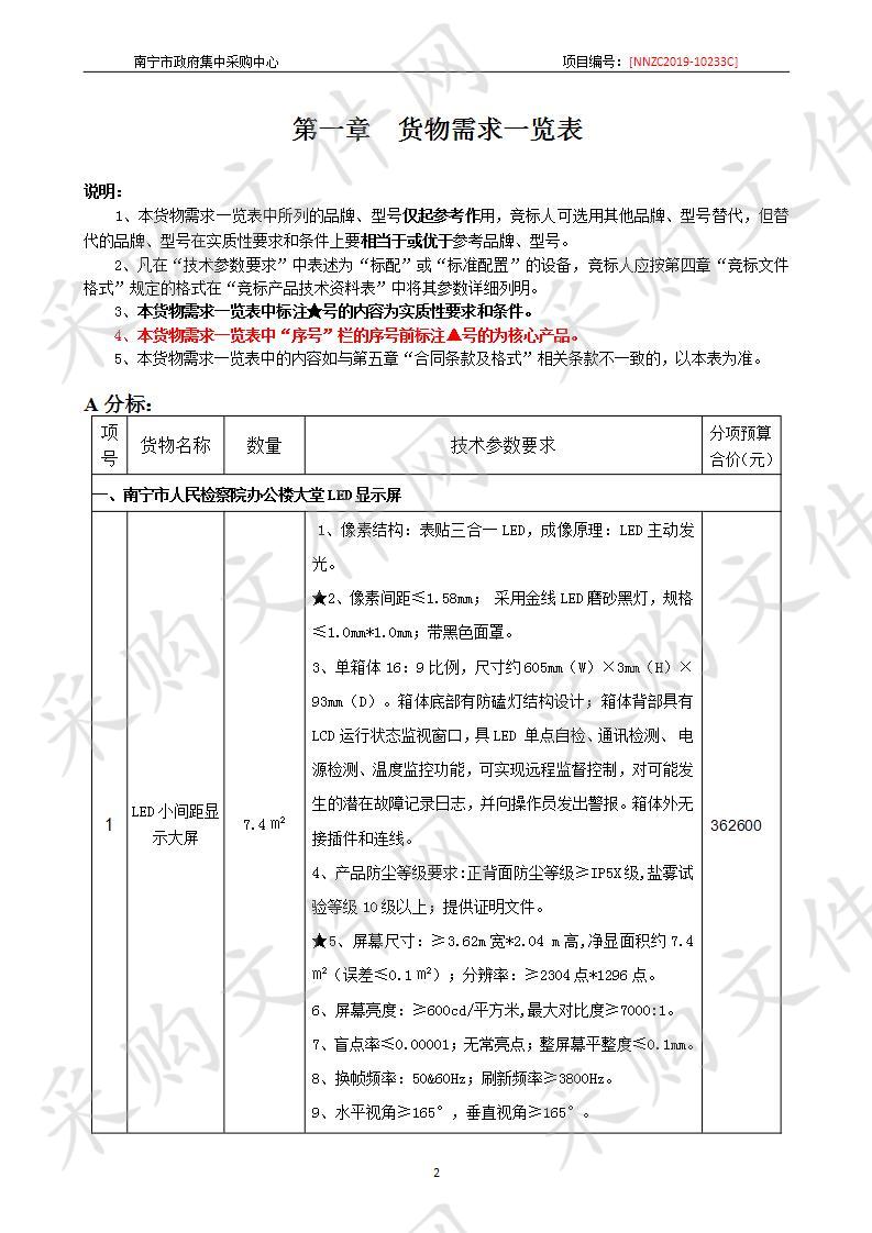  广西壮族自治区南宁市人民检察院LED大屏采购