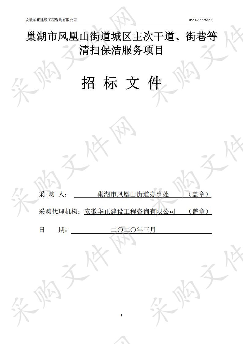 巢湖市凤凰山街道城区主次干道、街巷等清扫保洁服务