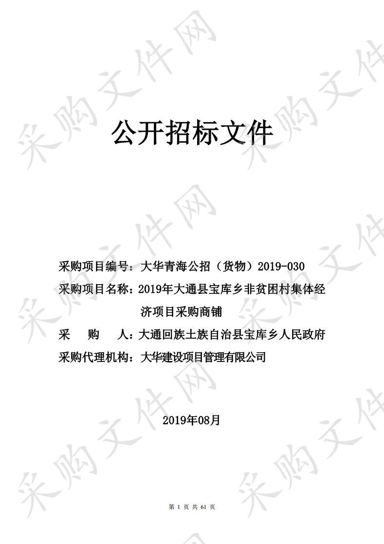 2019年大通县宝库乡非贫困村集体经济项目采购商铺