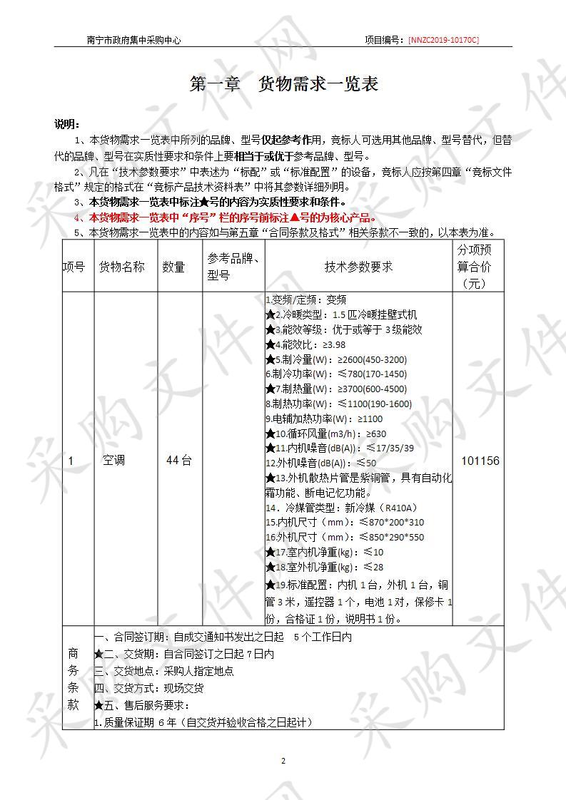 南宁市公安局留置场所专职看护队空调采购