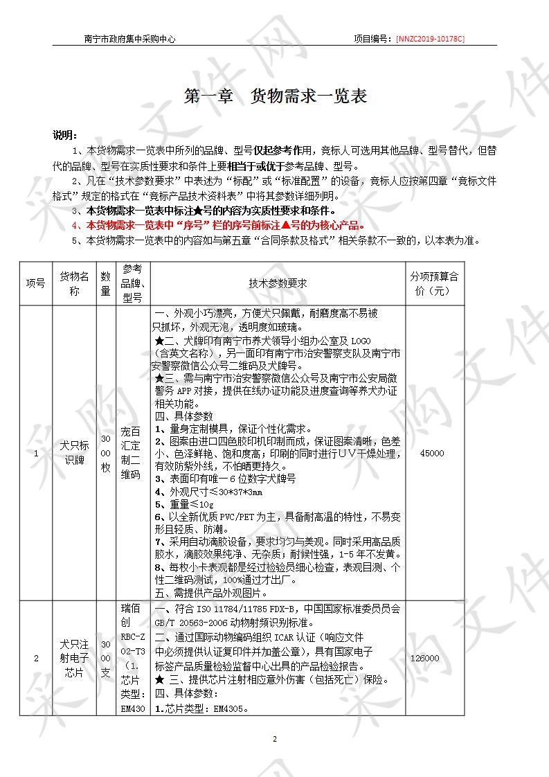 南宁市公安局犬只标识牌、犬只注射电子芯片和电子芯片扫描仪采购