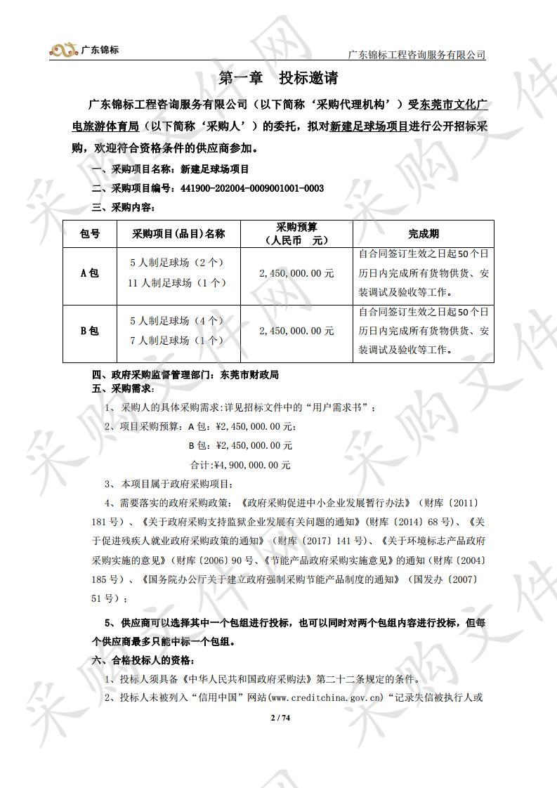 新建足球场项目