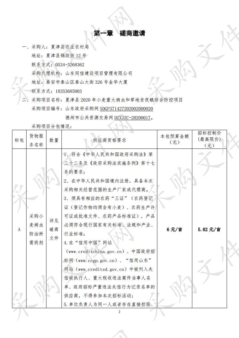 夏津县2020年小麦重大病虫和草地贪夜蛾综合防控项目