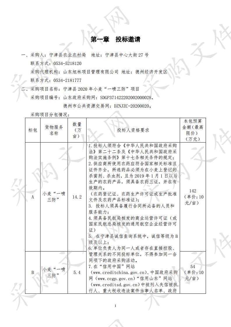 宁津县2020年小麦“一喷三防”项目B包