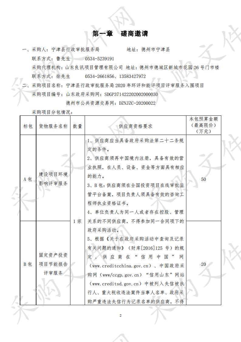 宁津县行政审批服务局2020年环评和能评项目评审服务入围项目