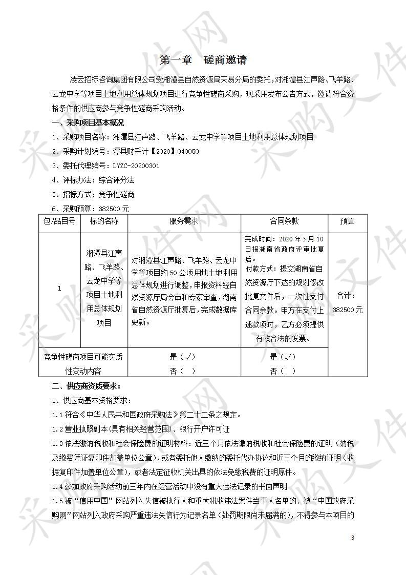 湘潭县江声路、飞羊路、云龙中学等项目土地利用总体规划项目