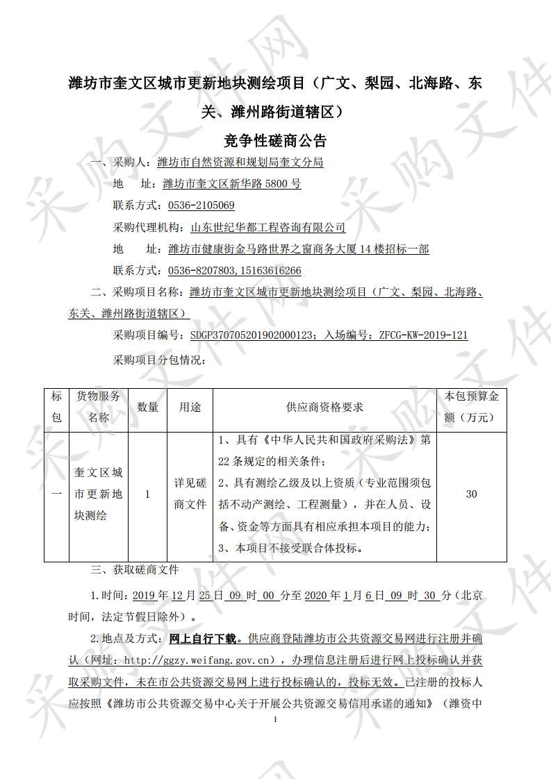 潍坊市奎文区城市更新地块测绘项目（广文、梨园、北海路、东关、潍州路街道辖区）