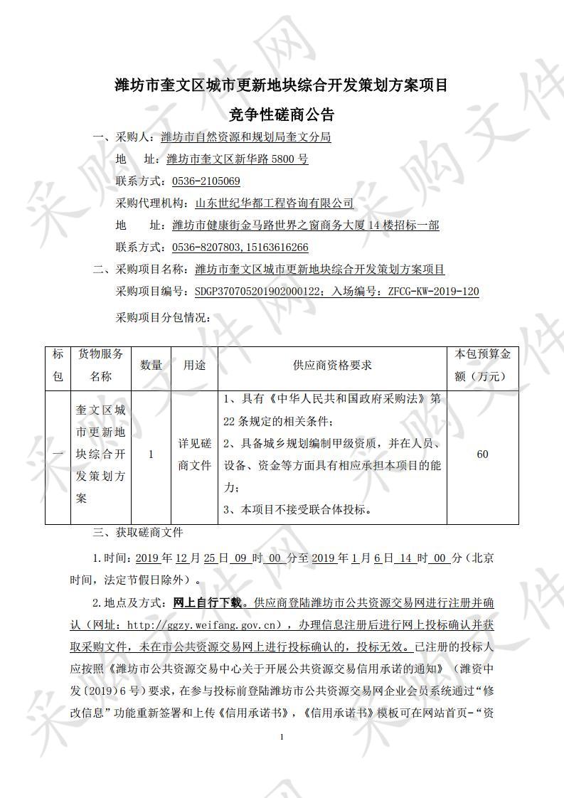 潍坊市奎文区城市更新地块综合开发策划方案项目