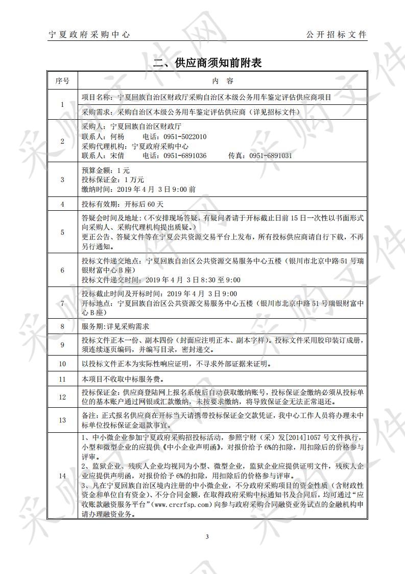 宁夏回族自治区财政厅采购自治区本级公务用车鉴定评估供应商项目