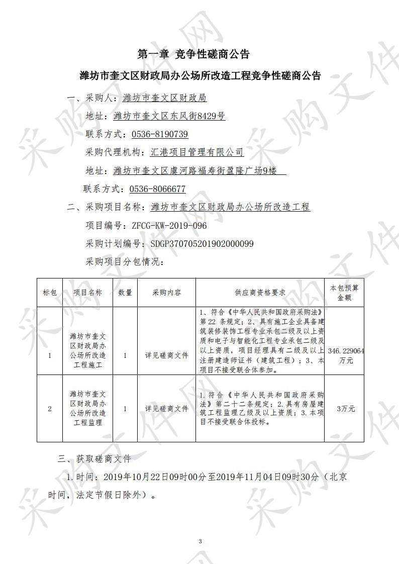 潍坊市奎文区财政局办公场所改造工程