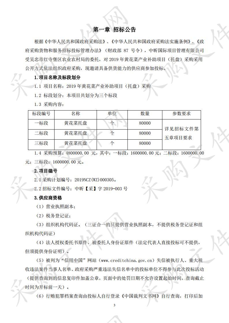 2019年黄花菜产业补助项目（托盘）采购