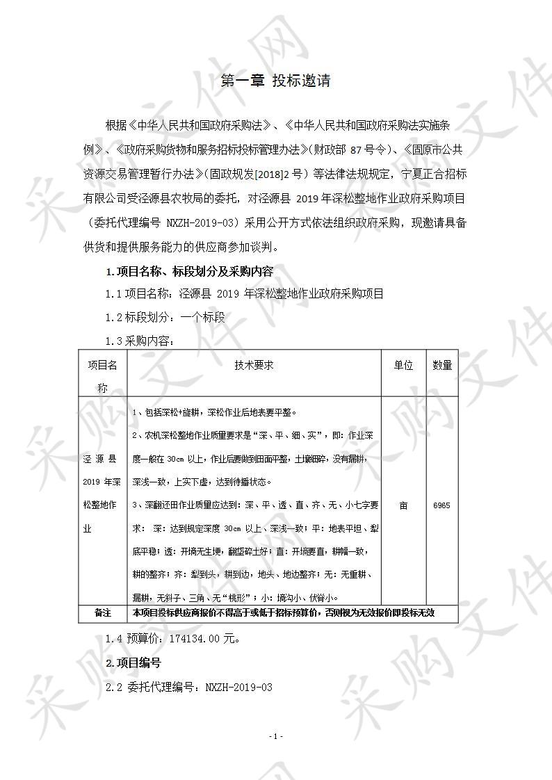 泾源县2019年深松整地作业政府采购项目