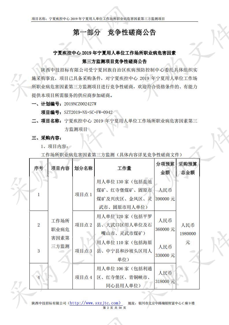 宁夏疾控中心2019年宁夏用人单位工作场所职业病危害因素第三方监测项目