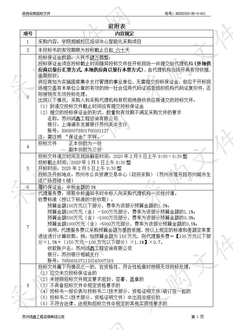 学院相城校区培训中心智能化采购项目