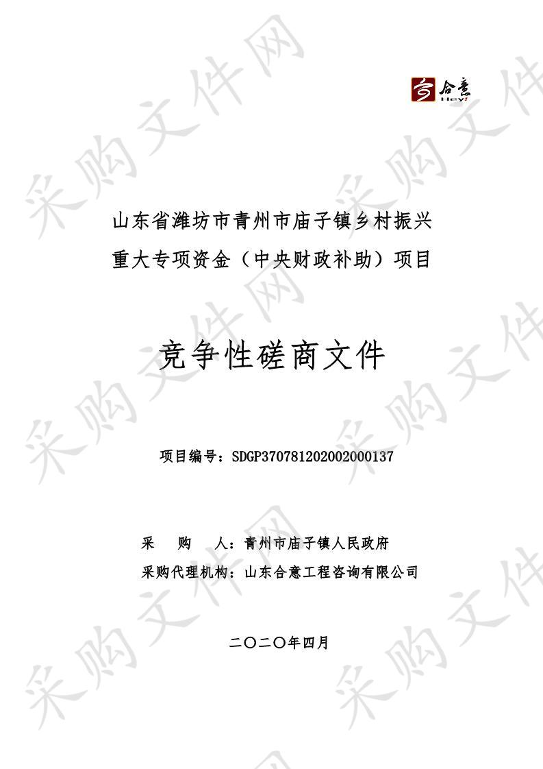 山东省潍坊市青州市庙子镇乡村振兴重大专项资金（中央财政补助）项目