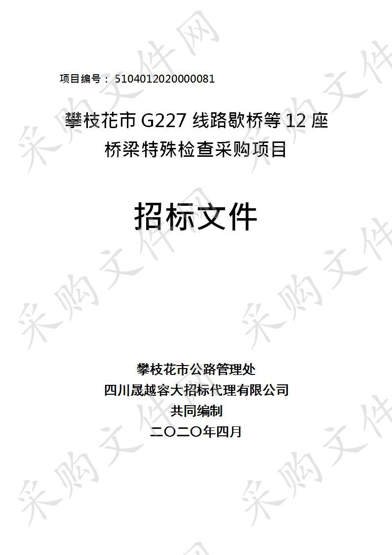 四川省攀枝花市公路管理处G227线路歇桥等12座桥梁特殊检查采购项目