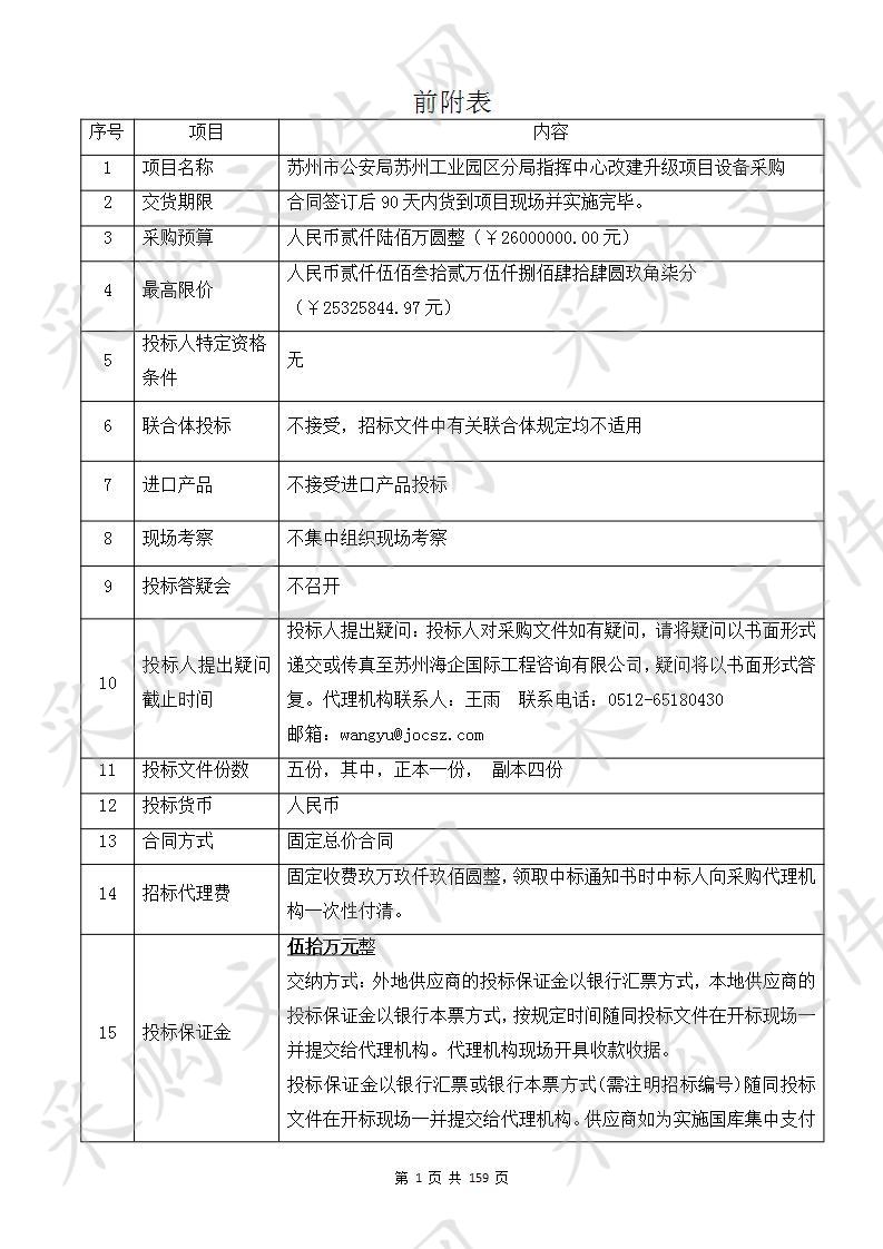 苏州市公安局苏州工业园区分局指挥中心改建升级项目设备采购