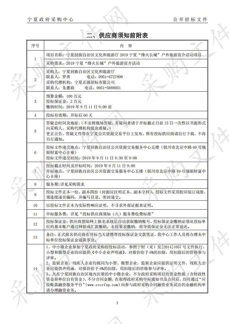 宁夏回族自治区文化和旅游厅2019宁夏“烽火长城”户外旅游宣介活动项目