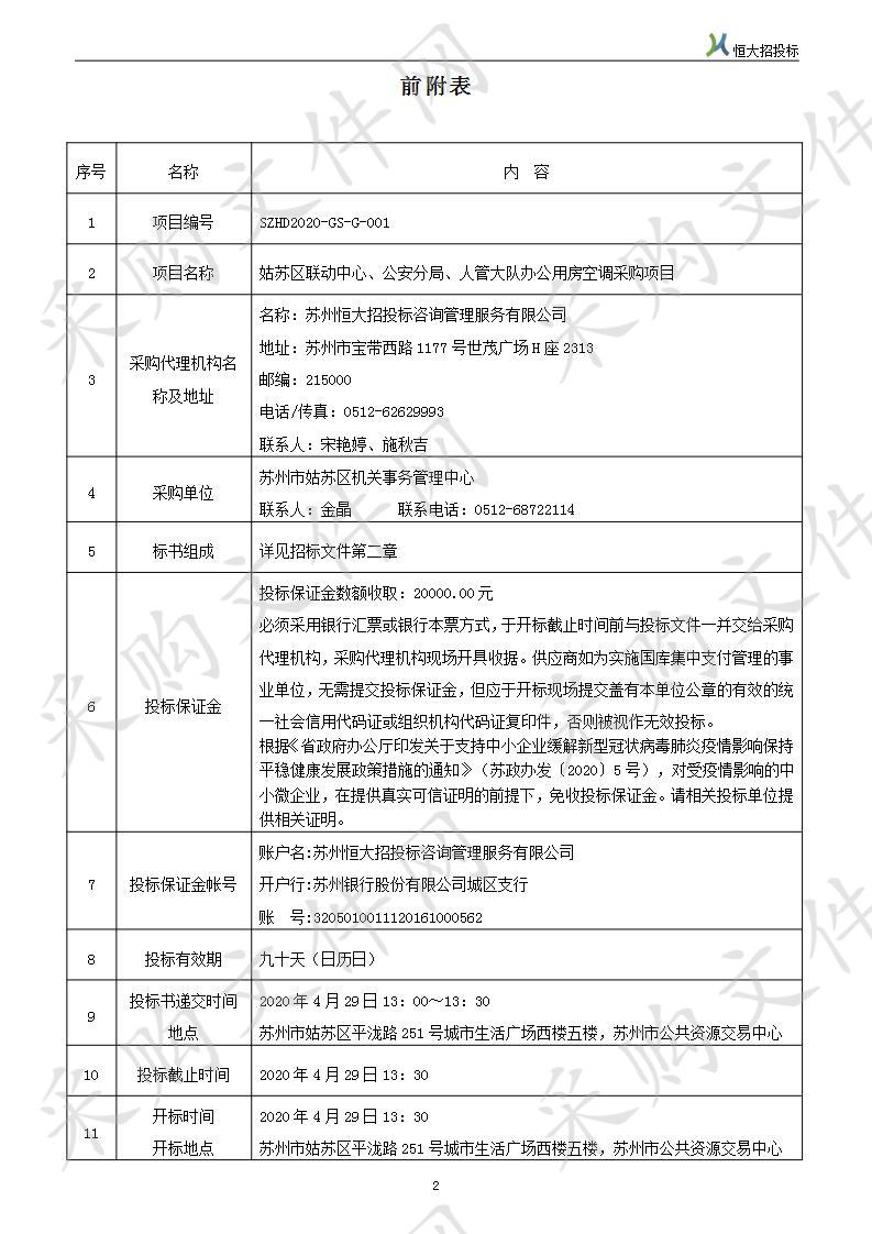 姑苏区联动中心、公安分局、人管大队办公用房空调采购项目