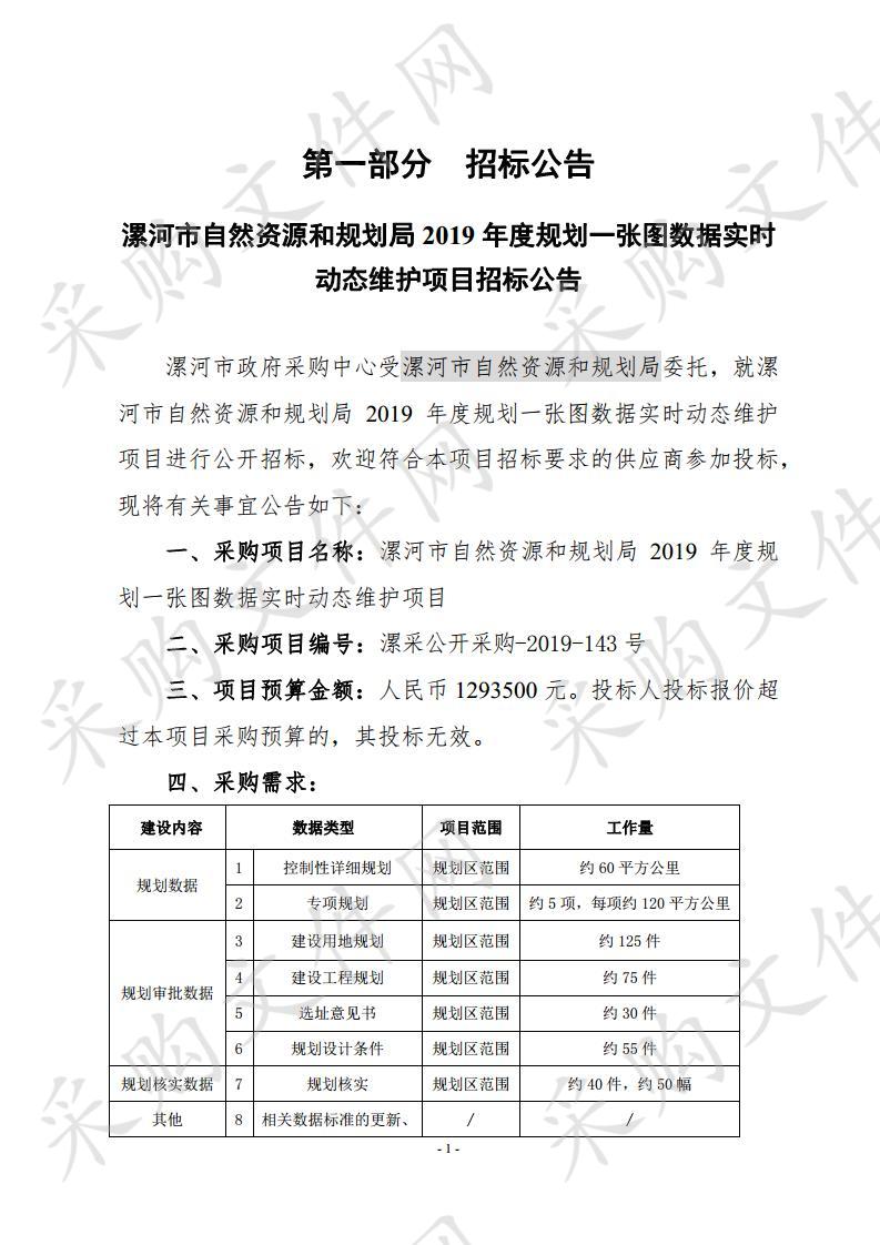 漯河市自然资源和规划局2019年度规划一张图数据实时动态维护项目