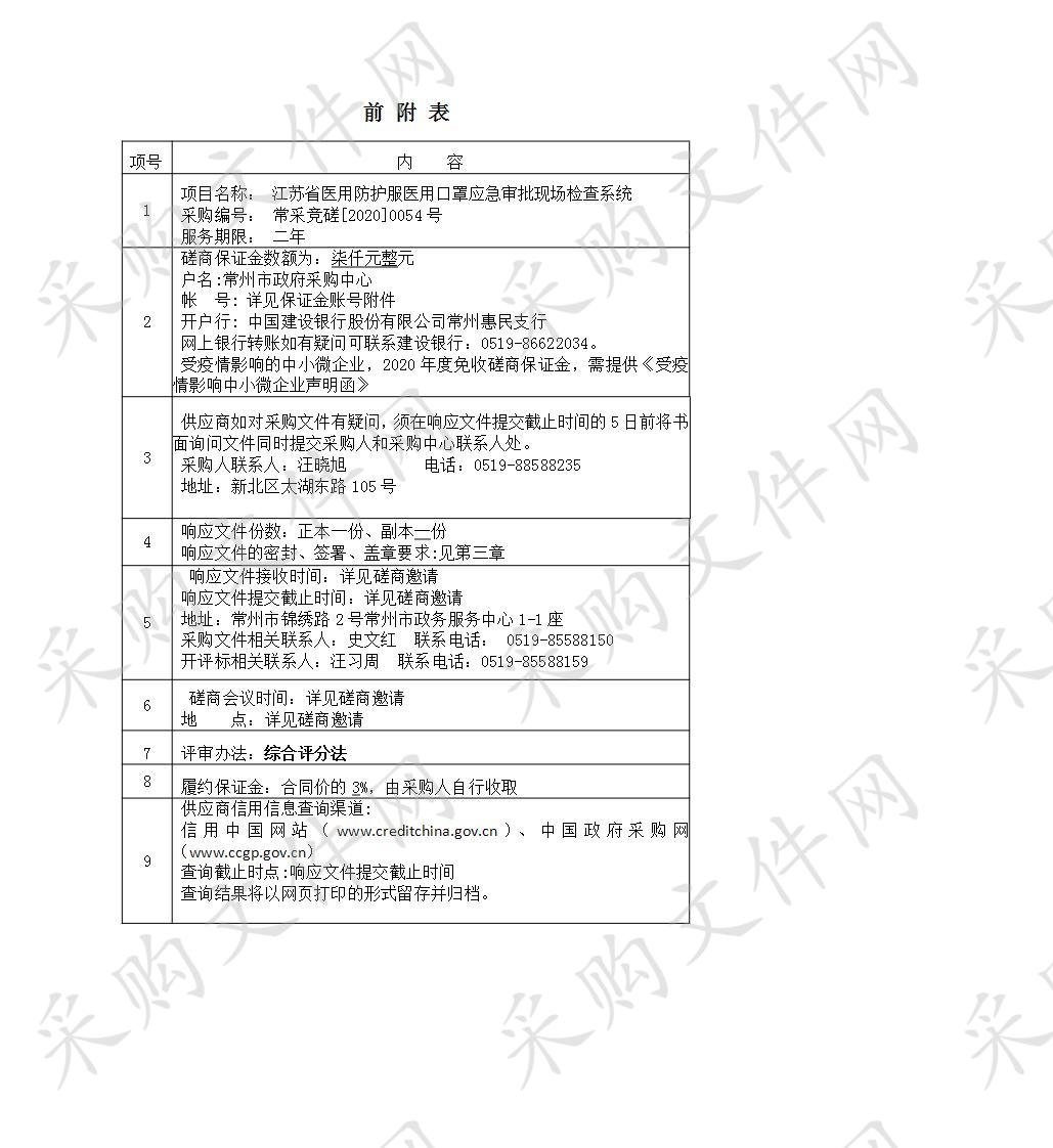 江苏省医用防护服医用口罩应急审批现场检查系统采购