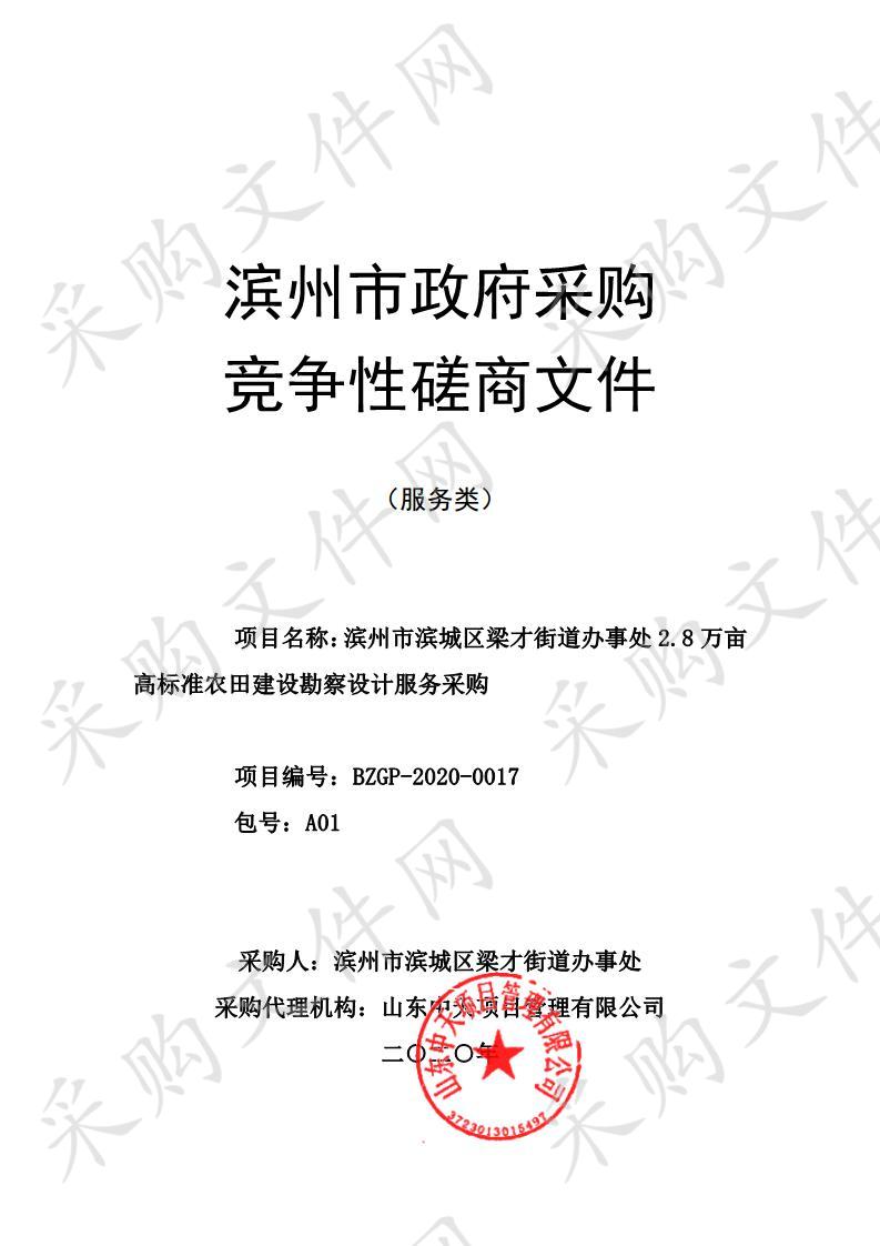 滨州市滨城区梁才街道办事处2.8万亩高标准农田建设勘察设计服务采购