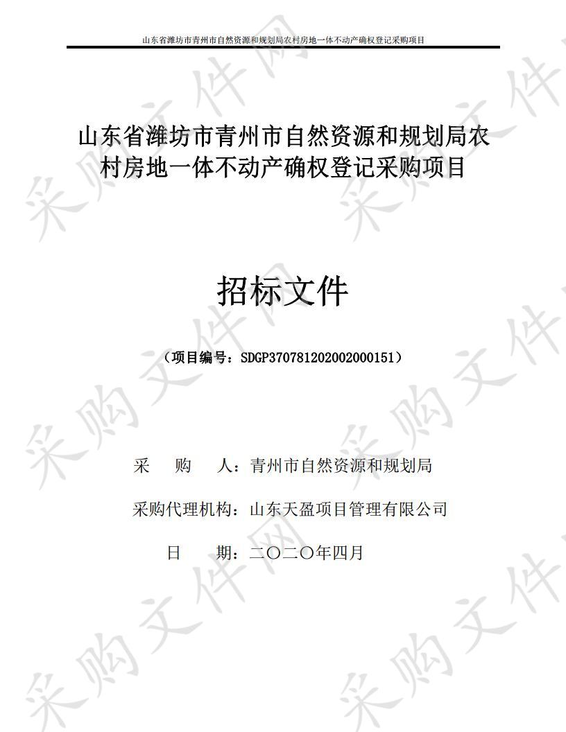 山东省潍坊市青州市自然资源和规划局农村房地一体不动产确权登记采购项目