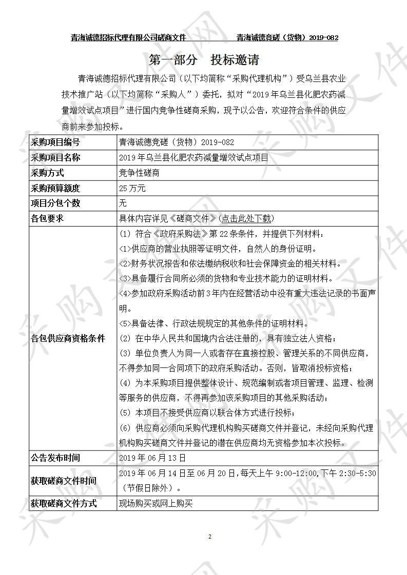 2019年乌兰县化肥农药减量增效试点项目