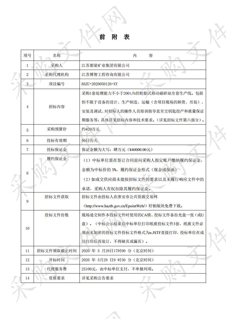 移动破碎站设备采购及安装项目