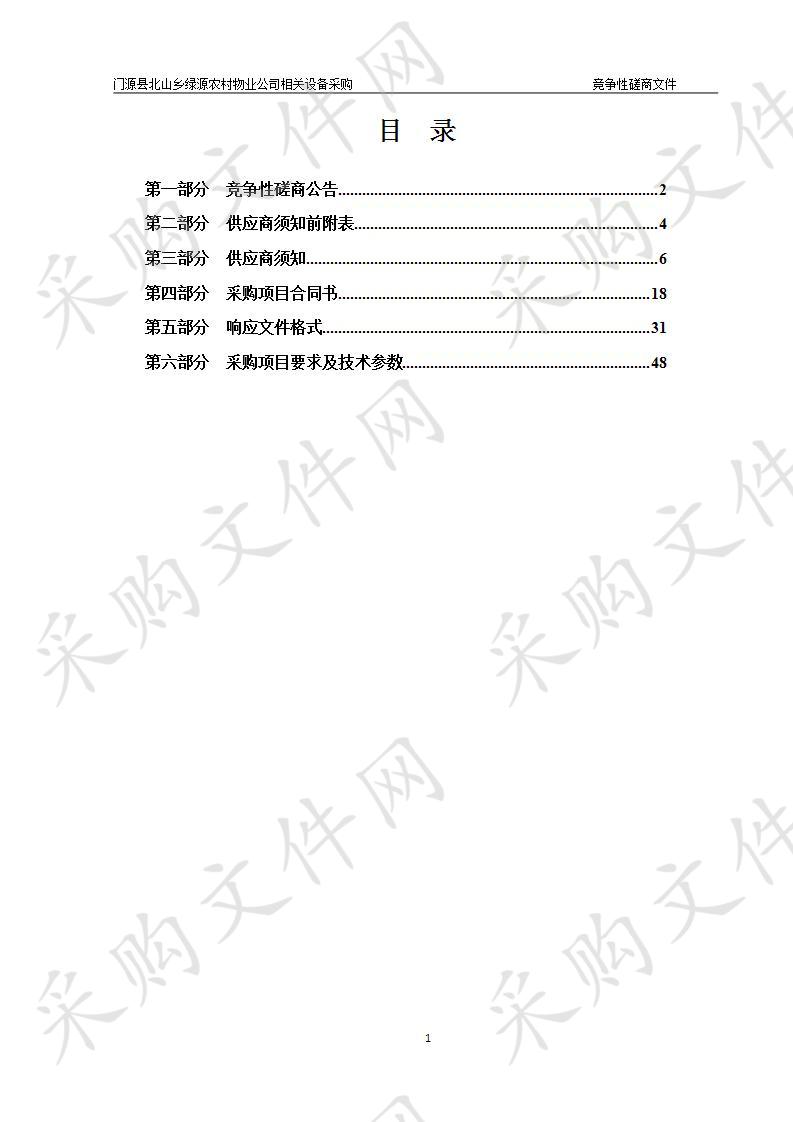 门源县北山乡绿源农村物业公司相关设备采购