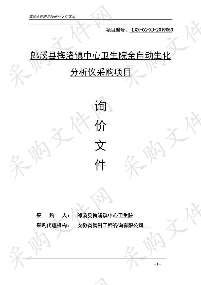 郎溪县梅渚镇中心卫生院全自动生化分析仪采购项目