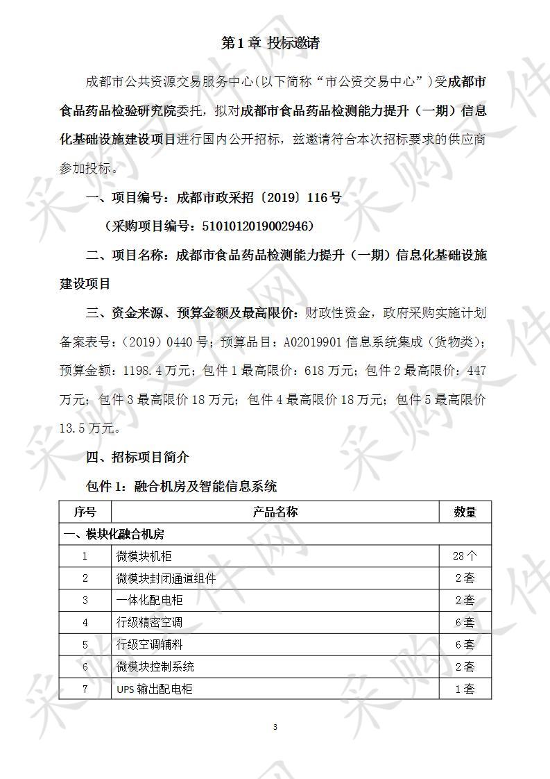 成都市食品药品检测能力提升（一期）信息化基础设施建设项目