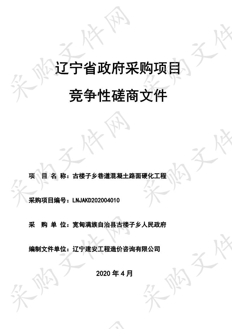 宽甸满族自治县古楼子乡人民政府古楼子乡巷道混凝土路面硬化工程